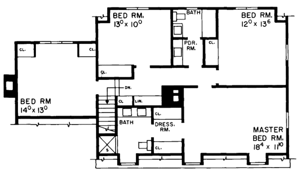 Architectural House Design - Colonial Floor Plan - Upper Floor Plan #72-582