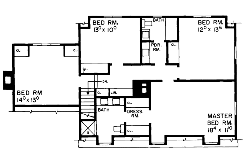 Home Plan - Floor Plan - Upper Floor for Colonial House Plan #72-582 - 4 bed, 2.5 bath