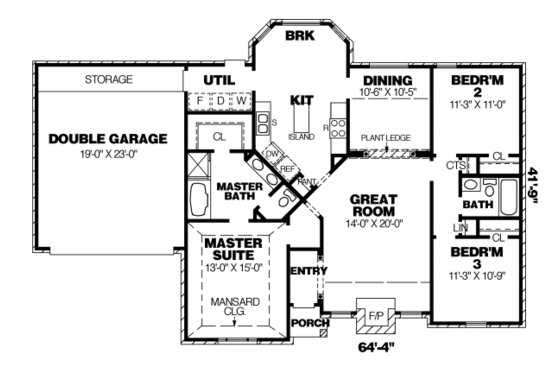 Floor Plan - Main Floor for Traditional House Plan #34-104 - 3 bed, 2 bath