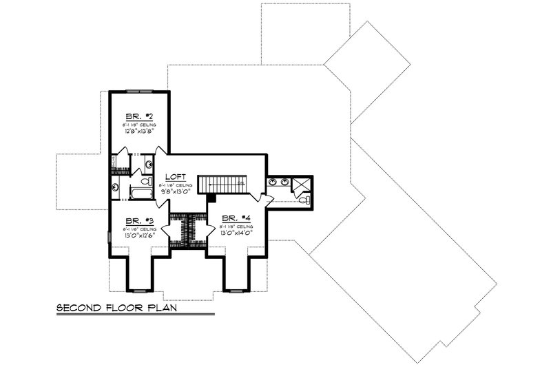 Architectural House Design - Floor Plan - Upper Floor for Craftsman House Plan #70-1487 - 4 bed, 3.5 bath