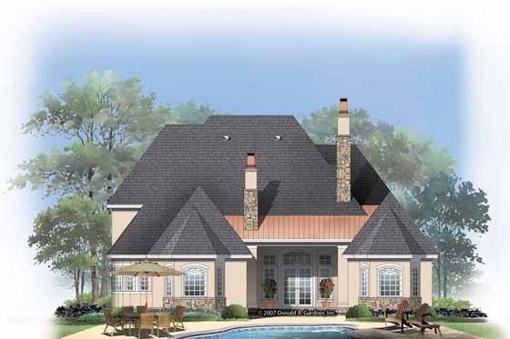 Exterior - Rear Elevation for European House Plan #929-834 - 5 bed, 4 bath