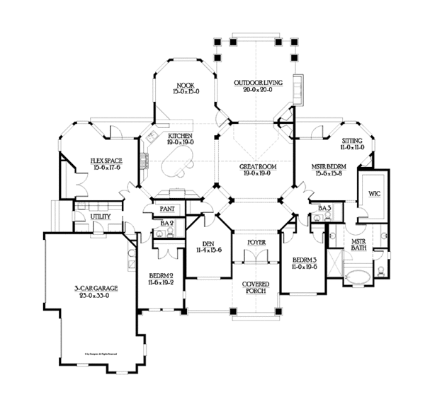 Architectural House Design - Traditional Floor Plan - Main Floor Plan #132-550