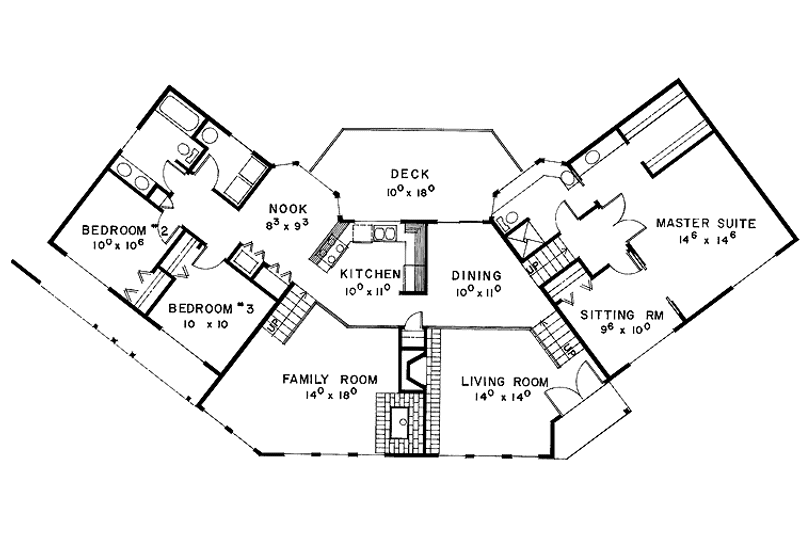 House Blueprint - Floor Plan - Main Floor for Contemporary House Plan #60-845 - 3 bed, 2 bath