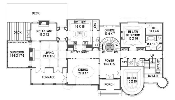 Architectural House Design - Floor Plan - Main Floor for European House Plan #119-481 - 5 bed, 5 bath