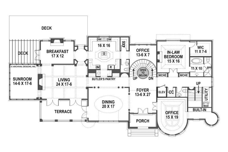 Architectural House Design - Floor Plan - Main Floor for European House Plan #119-481 - 5 bed, 5 bath
