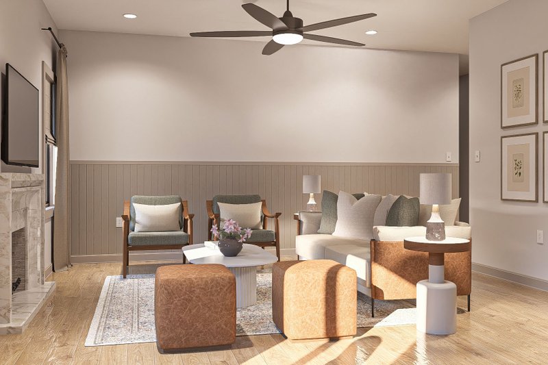 House Blueprint - Interior - Family Room for Ranch House Plan #455-367 - 3 bed, 2 bath