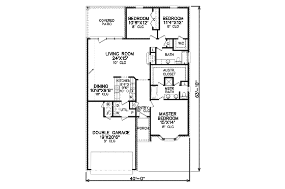 Floor Plan - Main Floor for Traditional House Plan #65-389 - 3 bed, 2 bath