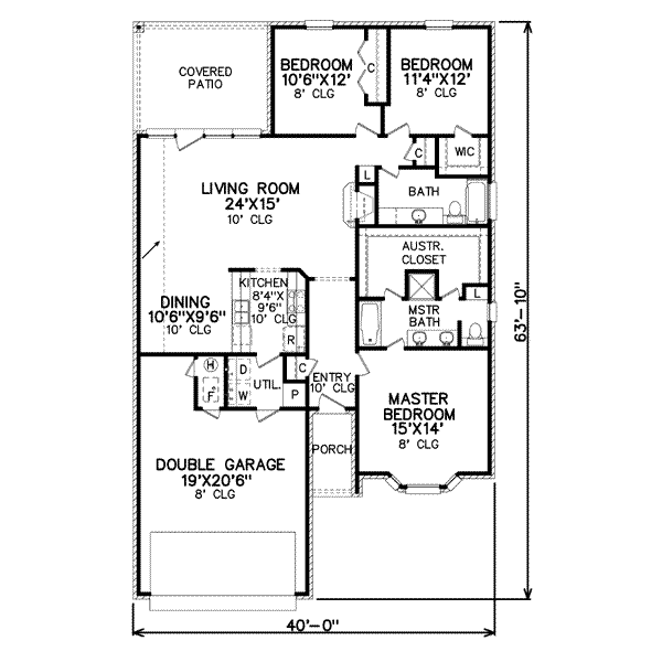 Floor Plan - Main Floor for Traditional House Plan #65-389 - 3 bed, 2 bath