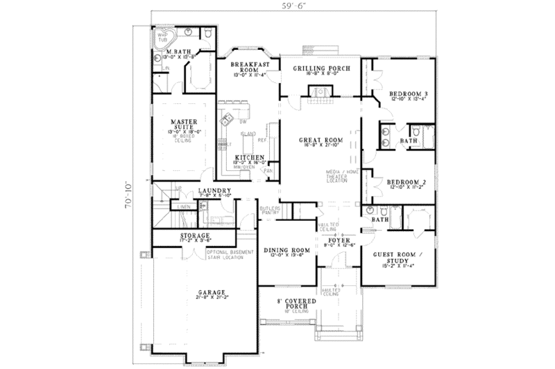 Traditional Style House Plan - 5 Beds 4 Baths 2975 Sq/Ft Plan #17-520 ...