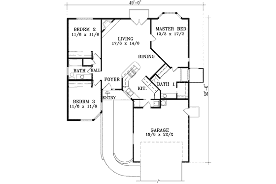 Floor Plan - Main Floor House Plan #1-1244 - 3 bed, 2 bath