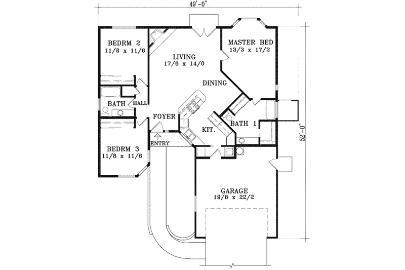 Dream House Plan - Floor Plan - Main Floor House Plan #1-1244 - 3 bed, 2 bath