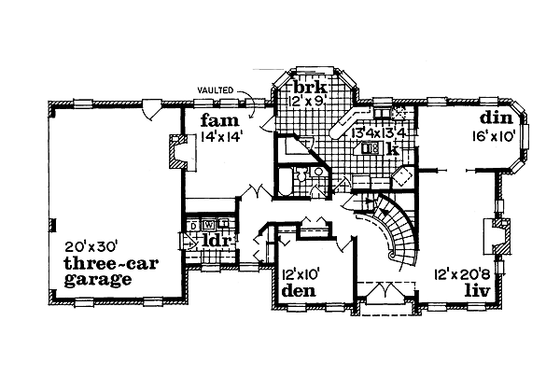 Floor Plan - Main Floor for European House Plan #47-194 - 4 bed, 3 bath