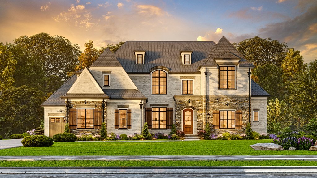 Exterior - Front Elevation 8 for European House Plan #54-718 - 5 bed, 5.5 bath