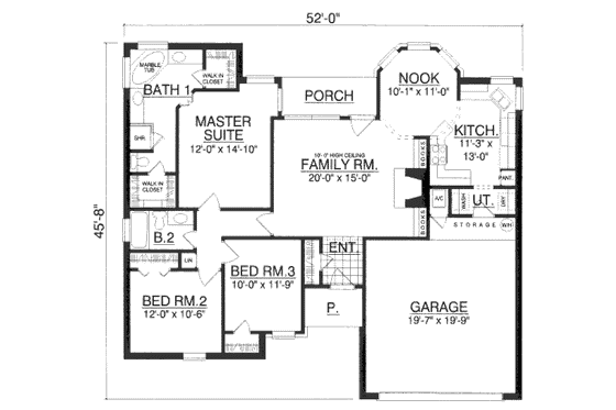 Floor Plan - Main Floor for Traditional House Plan #40-406 - 3 bed, 2 bath
