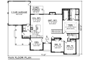Floor Plan - Main Floor for Craftsman House Plan #70-1493 - 3 bed, 2 bath