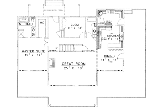 Floor Plan - Main Floor for Modern House Plan #117-455 - 2 bed, 2 bath