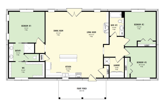 Floor Plan - Main Floor for Farmhouse House Plan #1092-15 - 3 bed, 2 bath