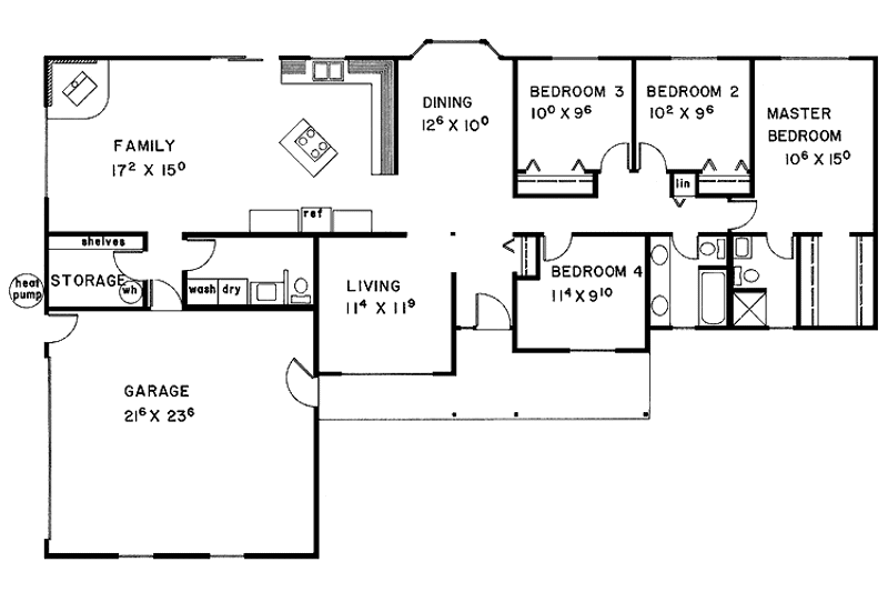 Home Plan - Floor Plan - Main Floor for Ranch House Plan #60-877 - 4 bed, 2.5 bath