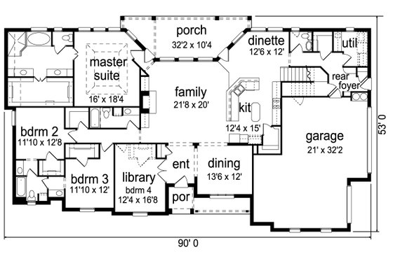 Floor Plan - Main Floor for European House Plan #84-618 - 3 bed, 2.5 bath