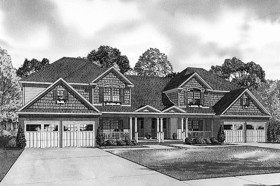 Exterior - Front Elevation 3 for Traditional House Plan #17-2854 - 8 bed, 4 bath