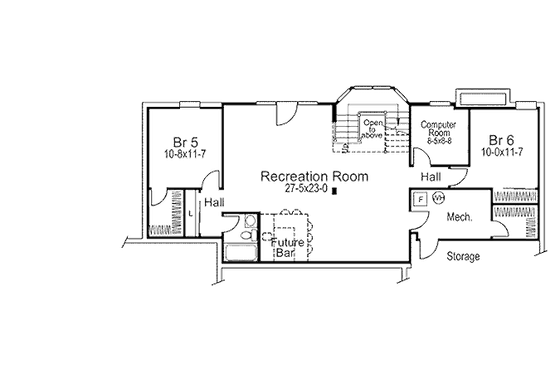 Floor Plan - Lower Floor for Colonial House Plan #57-295 - 4 bed, 2.5 bath