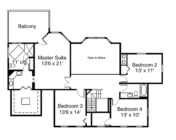 Architectural House Design - Classical Floor Plan - Upper Floor Plan #320-1438