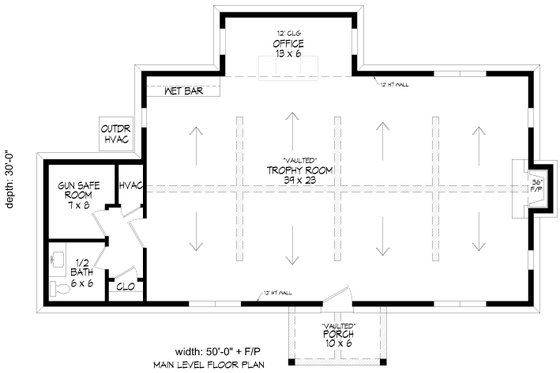 Floor Plan - Main Floor for Country House Plan #932-1072, 0.5 bath