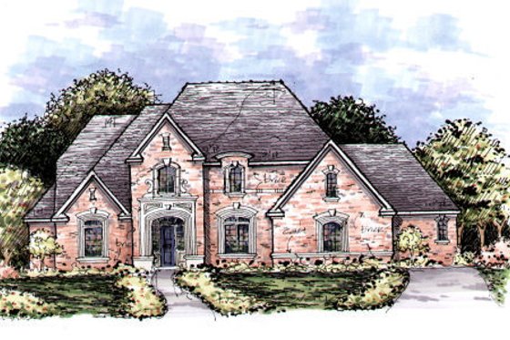 Exterior - Front Elevation for European House Plan #141-341 - 5 bed, 6.5 bath