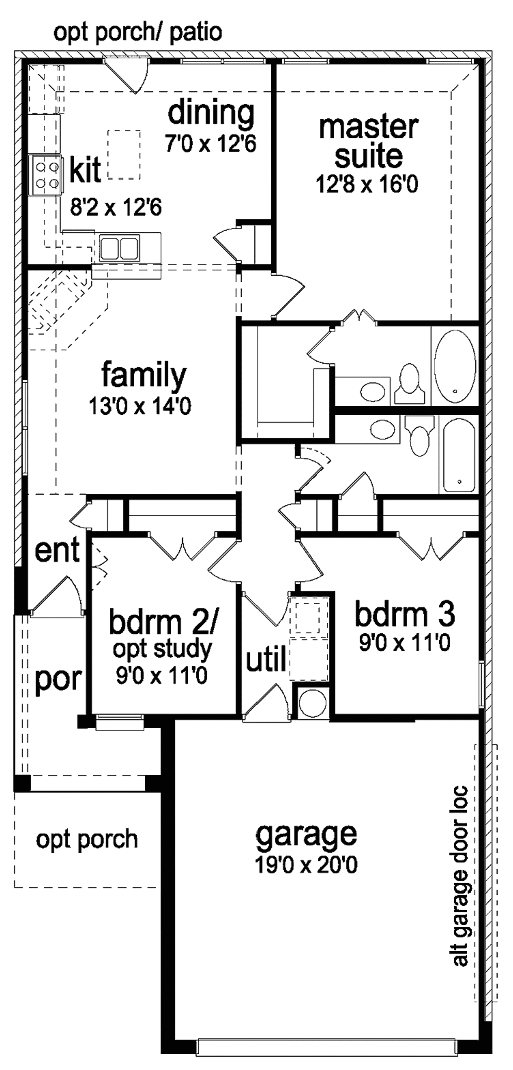 Ranch Style House Plan - 3 Beds 2 Baths 1163 Sq/Ft Plan #84-668