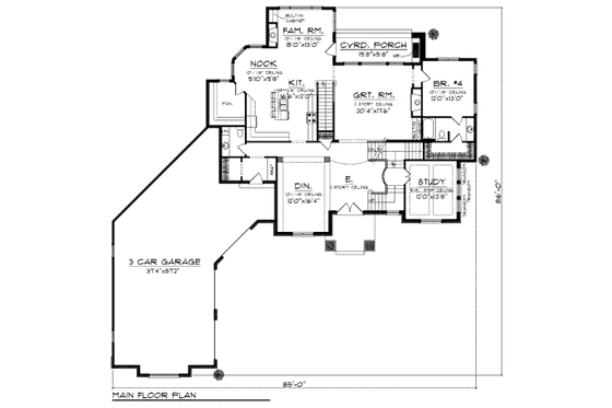Floor Plan - Main Floor for European House Plan #70-1008 - 4 bed, 4.5 bath