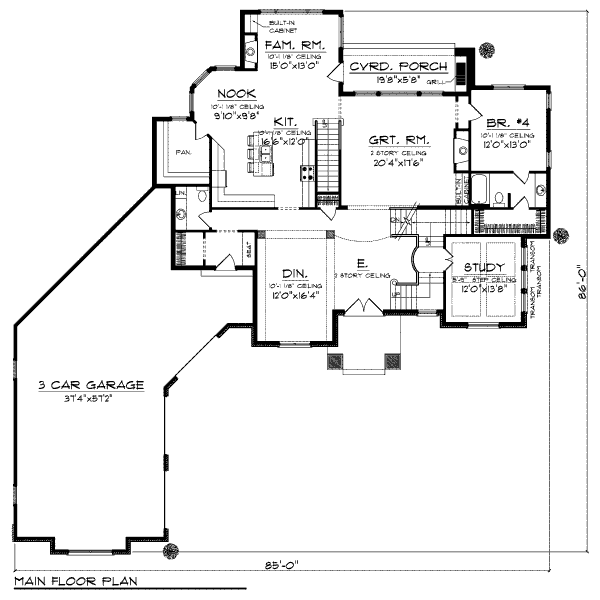 European Floor Plan - Main Floor Plan #70-1008