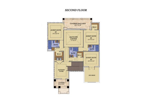 Floor Plan - Upper Floor for Mediterranean House Plan #548-16 - 4 bed, 5.5 bath