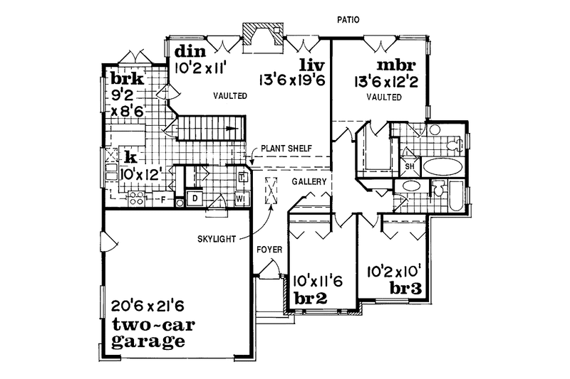 House Blueprint - Floor Plan - Main Floor for Ranch House Plan #47-807 - 3 bed, 2 bath