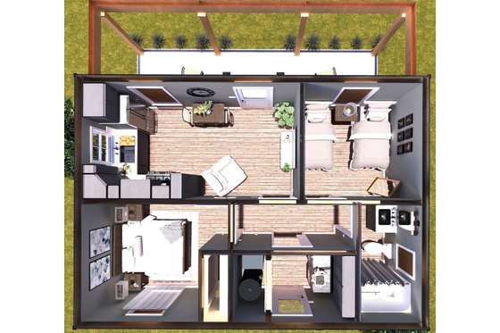 Floor Plan - Main Floor 1 for Cottage House Plan #44-307 - 2 bed, 1 bath