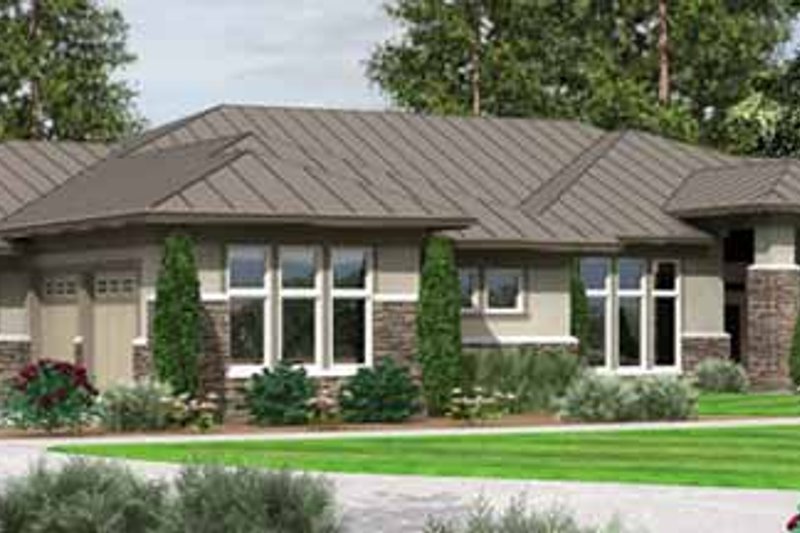 Architectural House Design - Prairie Exterior - Front Elevation Plan #966-28