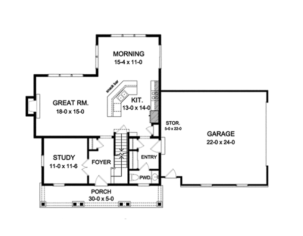 Architectural House Design - Colonial Floor Plan - Main Floor Plan #1010-122