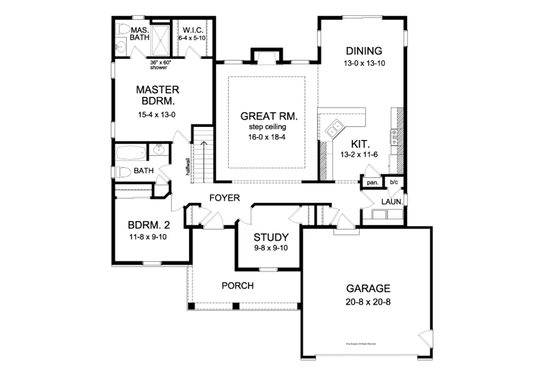 Floor Plan - Main Floor for Colonial House Plan #1010-69 - 2 bed, 2 bath