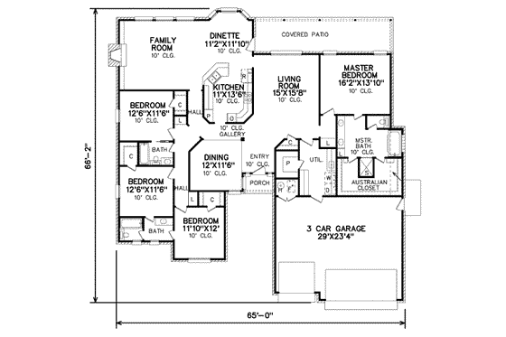 Floor Plan - Main Floor for Traditional House Plan #65-290 - 4 bed, 3 bath