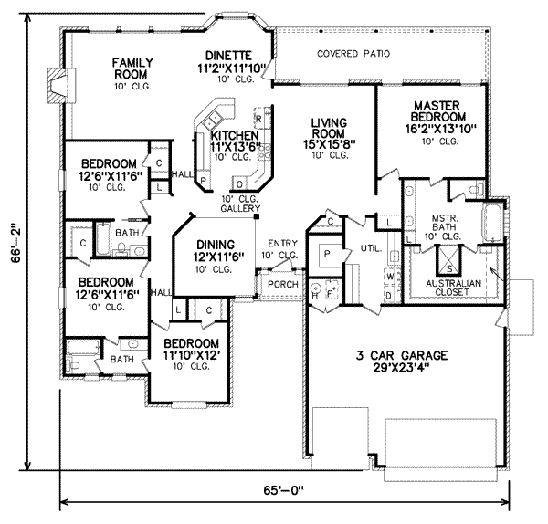 Traditional Style House Plan - 4 Beds 3 Baths 2596 Sq/Ft Plan #65-290 ...