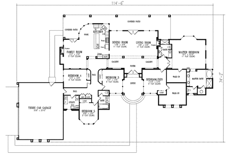 Architectural House Design - Floor Plan - Main Floor for Ranch House Plan #1-821 - 5 bed, 3 bath
