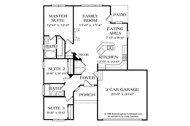 Home Plan - Floor Plan - Main Floor for Colonial House Plan #453-285 - 3 bed, 2 bath