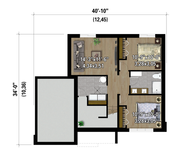 Architectural House Design - Farmhouse Floor Plan - Lower Floor Plan #25-5045