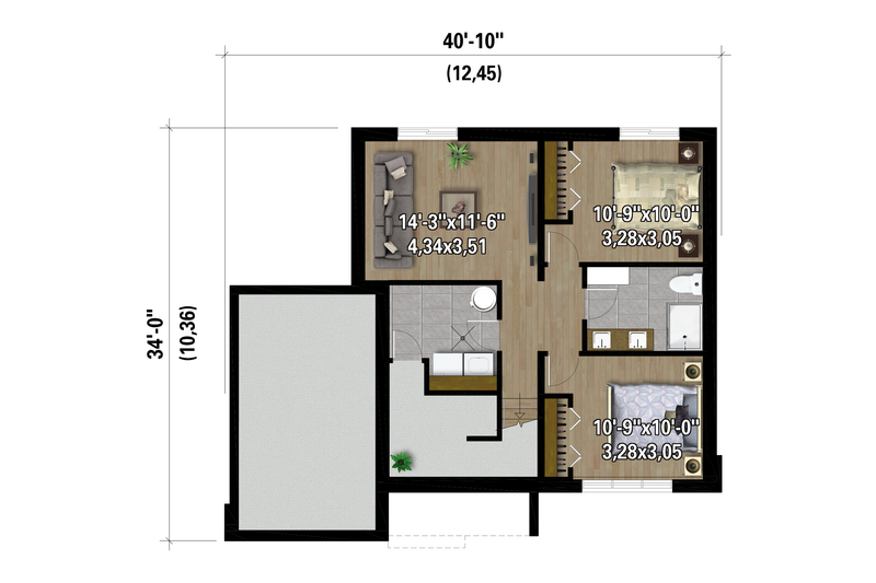 Architectural House Design - Floor Plan - Lower Floor 1 for Farmhouse House Plan #25-5045 - 3 bed, 2 bath