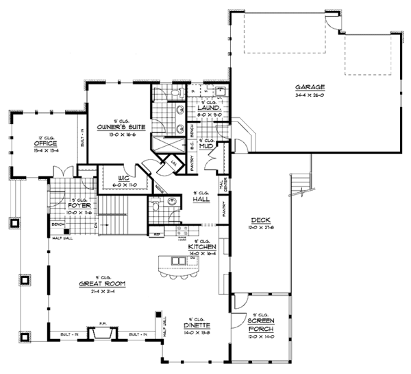 Architectural House Design - Prairie Floor Plan - Main Floor Plan #51-653