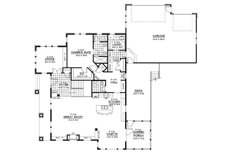 Home Plan - Floor Plan - Main Floor for Prairie House Plan #51-653 - 2 bed, 2.5 bath