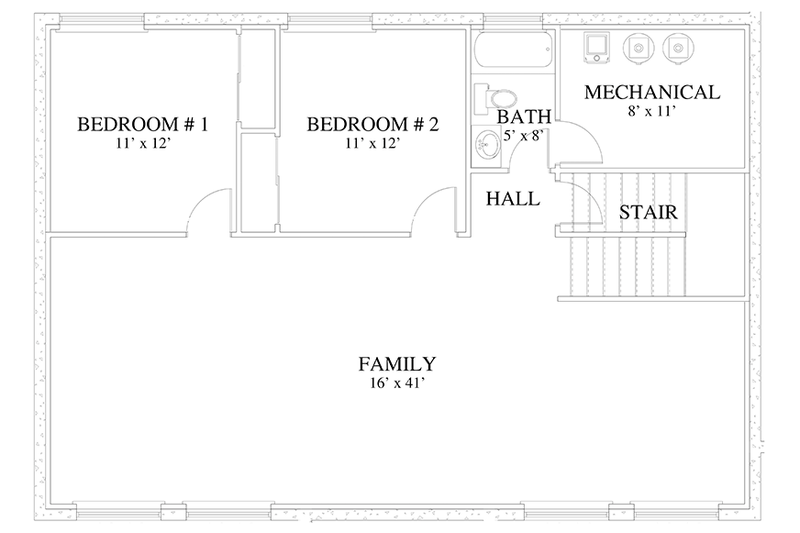 House Design - Floor Plan - Lower Floor for Traditional House Plan #1060-18 - 7 bed, 4 bath