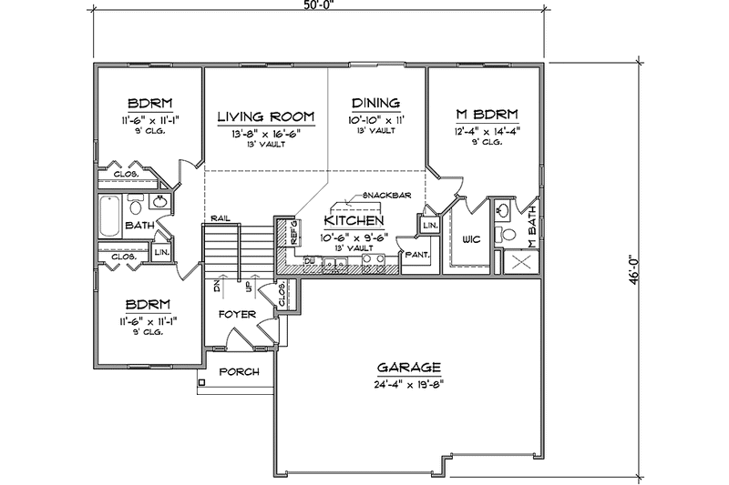 House Blueprint - Floor Plan - Main Floor for Prairie House Plan #981-19 - 3 bed, 2 bath