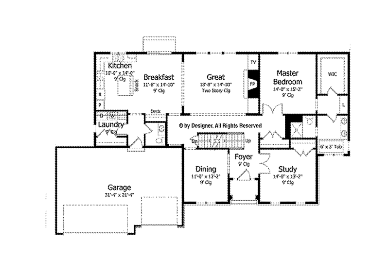 Home Plan - Floor Plan - Main Floor for Colonial House Plan #51-1021 - 4 bed, 2.5 bath