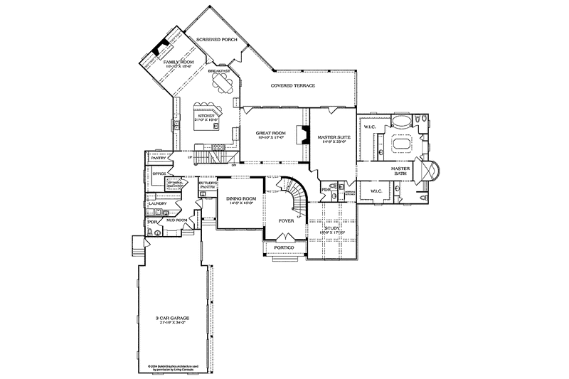 Architectural House Design - Floor Plan - Main Floor for Country House Plan #453-469 - 5 bed, 6 bath