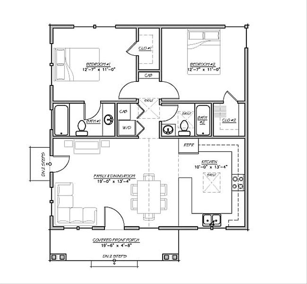 Craftsman Style House Plan - 2 Beds 2 Baths 930 Sq/Ft Plan #485-2